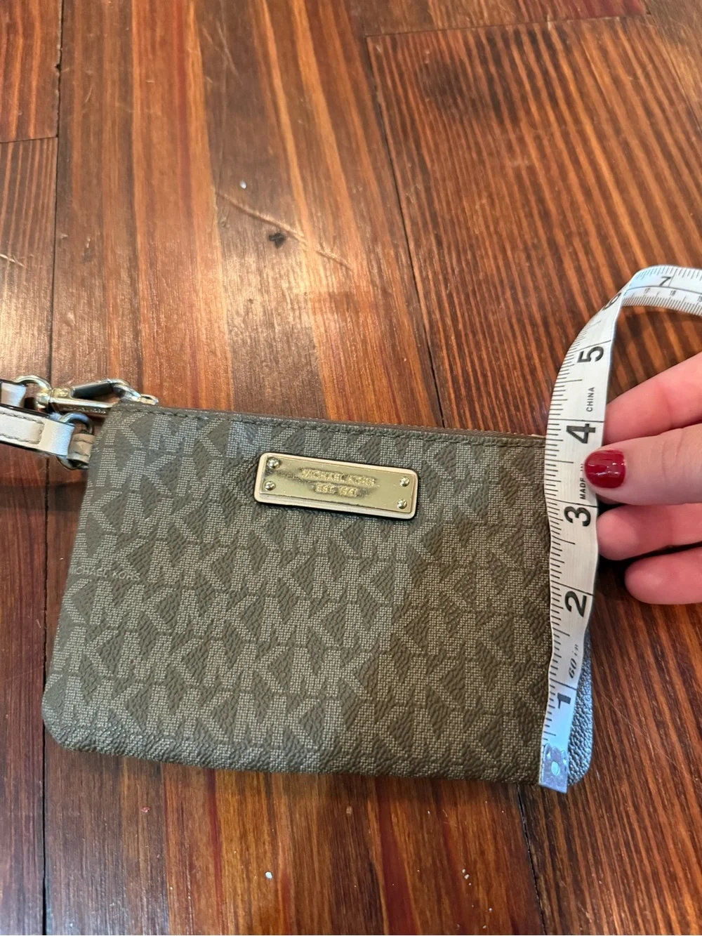 Michael Kors Brown MK Logo Wristlet with Tan Strap